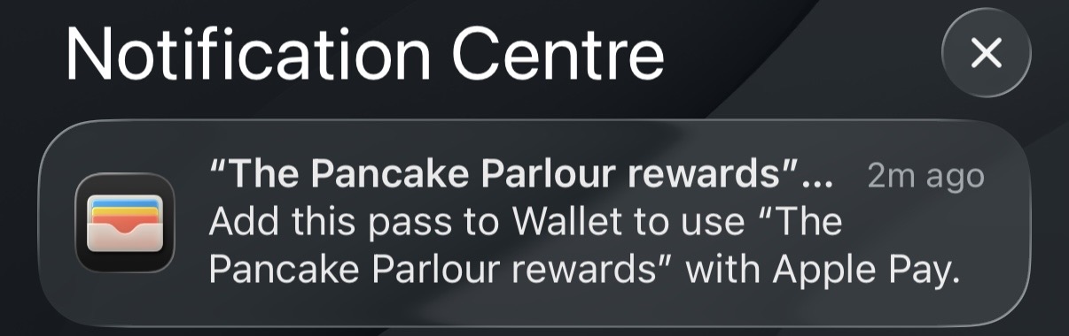 Screenshot of notification to join rewards program