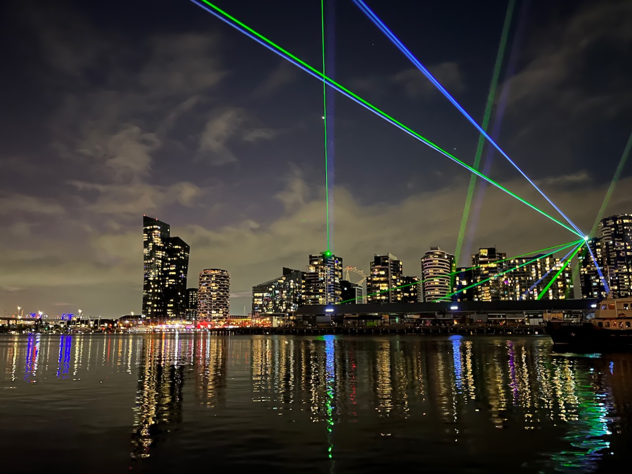 Lasers over Victoria Harbour during Firelight 2023